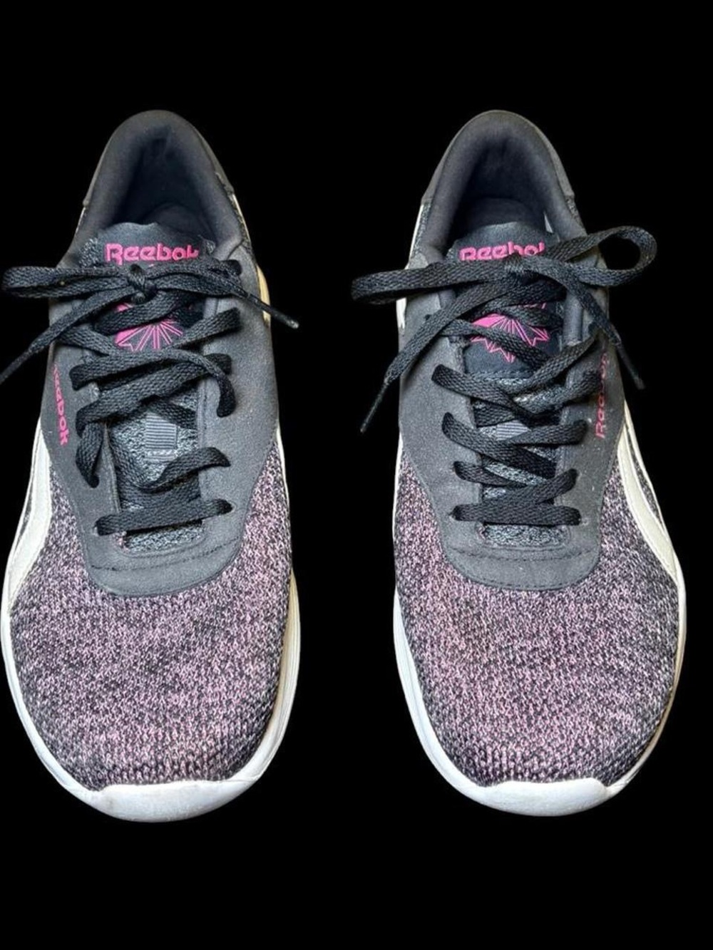 Reebok Women's Black and Purple Knit Athletic Sneakers